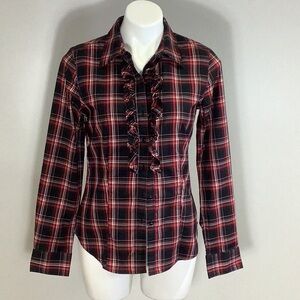 Talbots Red and Black Plaid Ruffle Shirt size 6